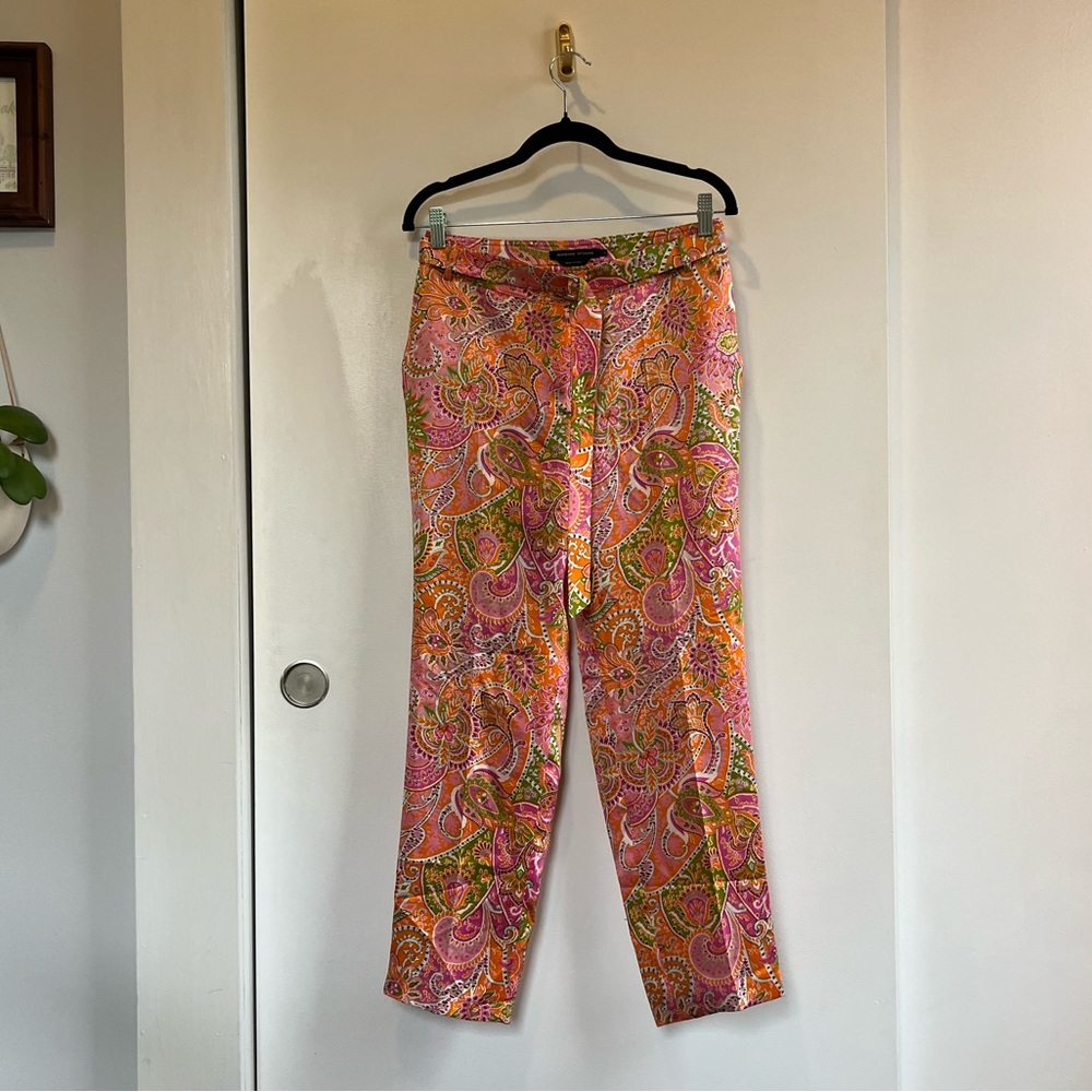 Adrienne Vittadini Silk Pink and Orange Paisley Pants